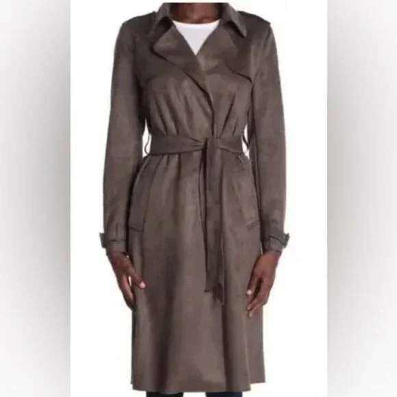 Philosophy Womens Vegan Suede Trench/Wrap Coat in Chocolate Brown - Picture 4 of 5